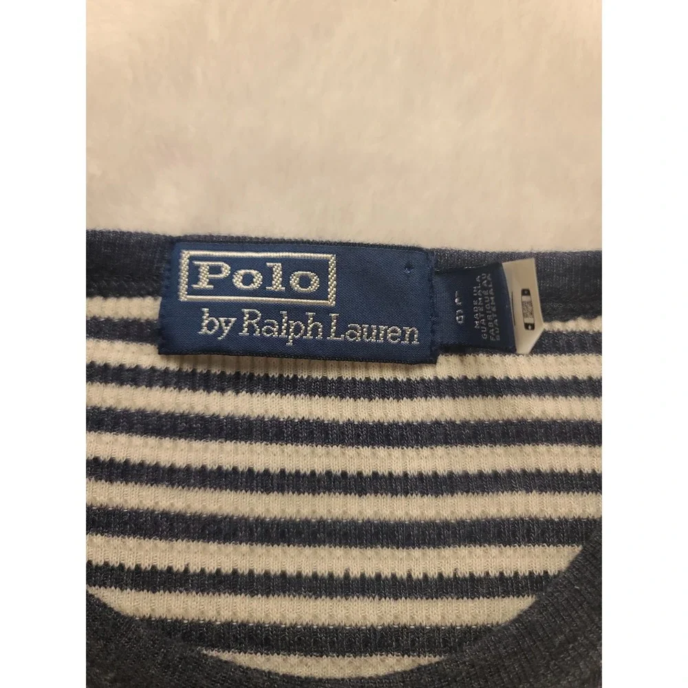 Polo Ralph Lauren Men's Large Blue White Striped Waffle Knit‎ Thermal Shirt L/S